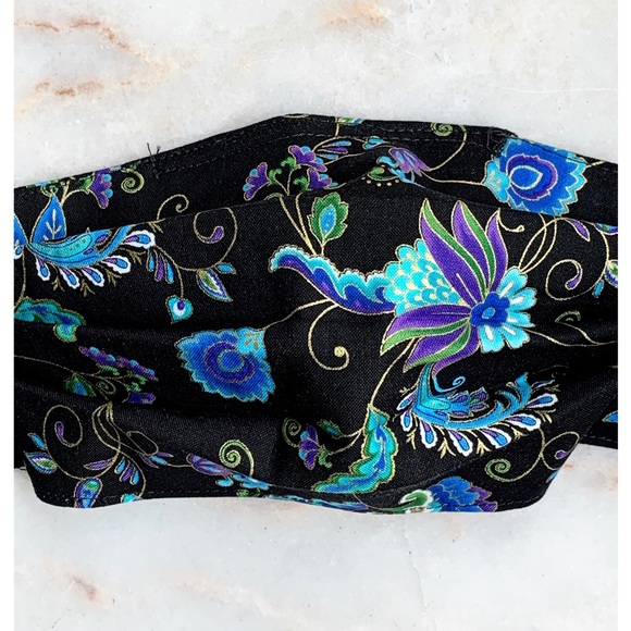 ( 1 LEFT ) ADULT CLOTH FACE MASK_BLACK/BLUE SWIRL - Picture 2 of 9